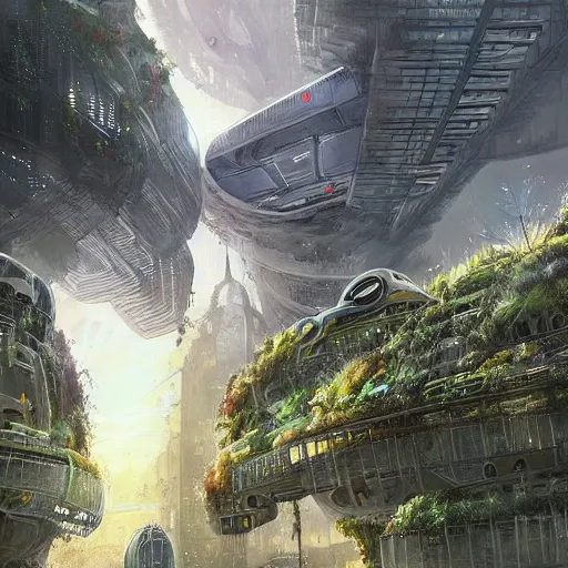 Image similar to Beautiful overgrown futuristic sci-fi city in harmony with nature. Nice colour scheme, soft warm colour. Beautiful detailed watercolor by Lurid. (2022)