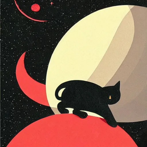 Prompt: black cat sitting on a crescent moon, night time full of stars, super detailed, by tatsuro kiuchi, by ilya kuvshinov