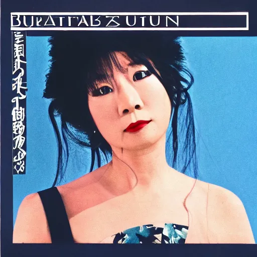 Prompt: album cover of a beautiful 80s Japanese singer, album cover, medium shot