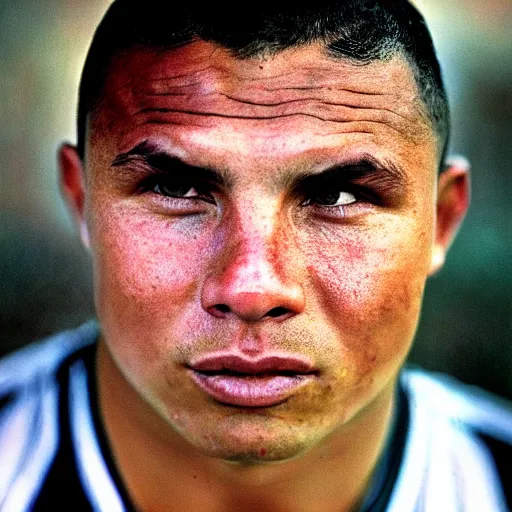 Image similar to real ronaldo by steve mccurry, head and shoulders, faint smile