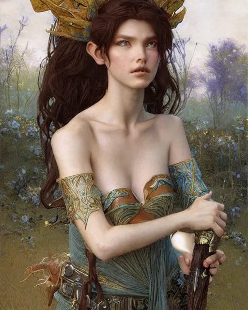 Prompt: a beautiful elf princess by BROM, Edgar Maxence and Ross Tran and Michael Whelan and Jules Bastien-Lepage