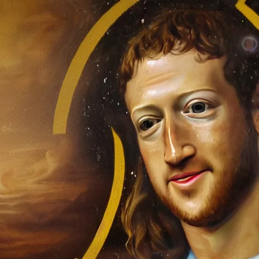 Image similar to mark zuckerberg depicted as jesus in a religious painting