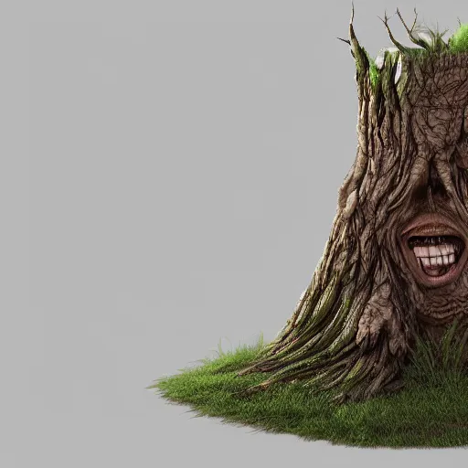 Image similar to donald trump is fused into a tree stump, hyperdetailed, artstation, cgsociety, 8 k