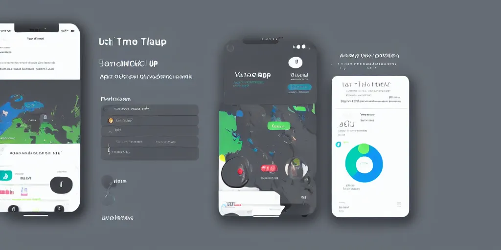 Prompt: UC mock-up for a time traveling app, hyperrealistic, flat design, dark mode