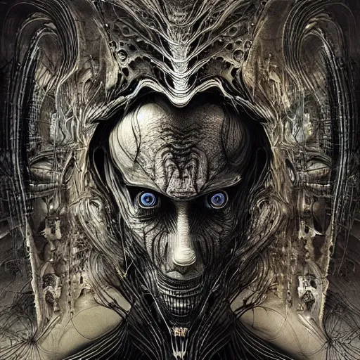 Prompt: a collaboration between hr giger and android jones