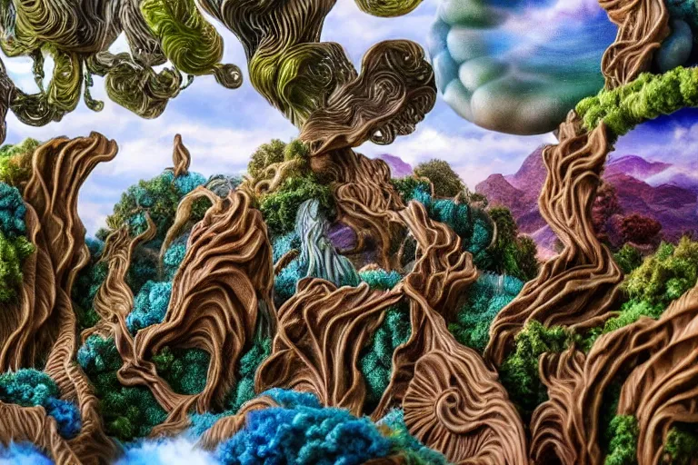 Image similar to a huge ultra detailed flock of many smooth puffy sculptural whirling elegant clouds with filigreed twisting turning gemstone crystal sculptures, art nouveau jungle environment, soothing, crepuscular, award winning art, epic dreamlike fantasy landscape, ultra realistic,