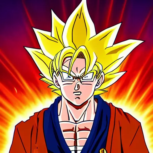 Prompt: portrait of Bernie Sanders from dragon ball z with glowing golden aura flying over a desert field, super saiyan 3, yellow spiky hair, high quality photo, 4k