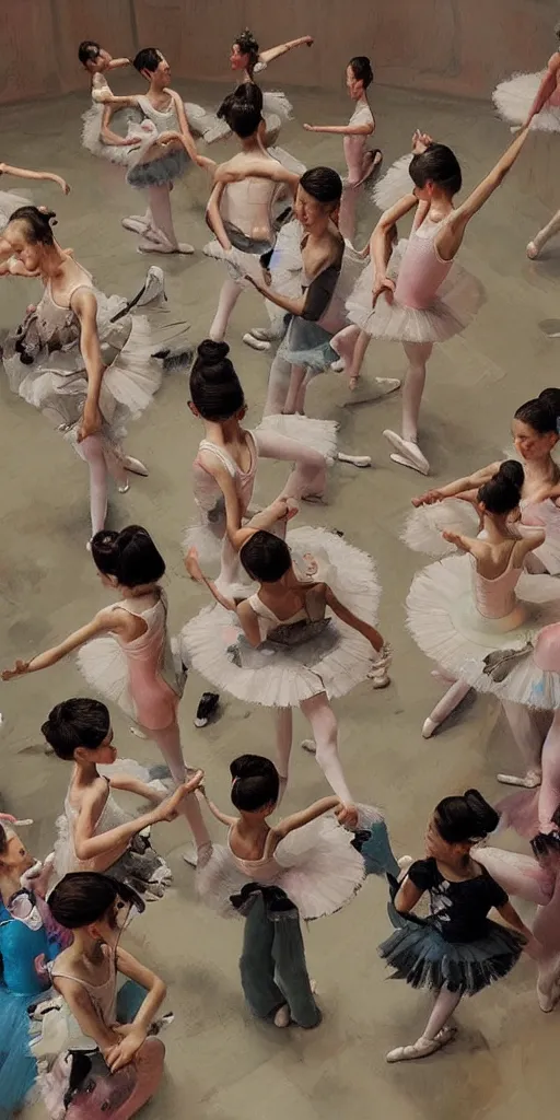 Image similar to oil painting scene from ballet school by kim jung gi