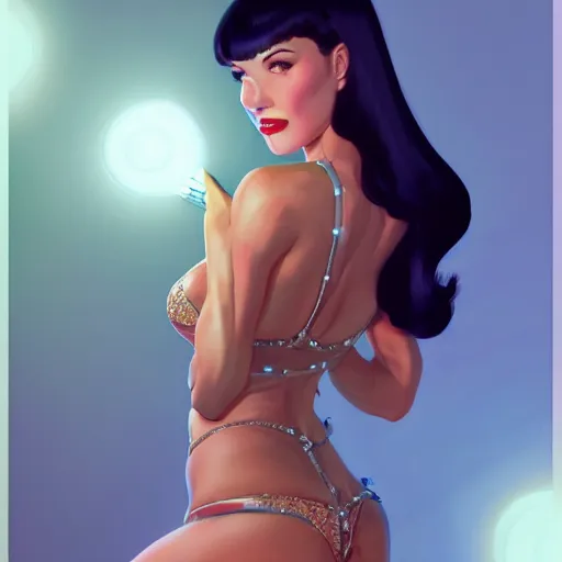 Image similar to portrait of gtav bettie page, intricate, elegant, glowing lights, highly detailed, digital painting, artstation, glamor pose, concept art, smooth, sharp focus, illustration, art by artgerm and greg rutkowski, artey freytag