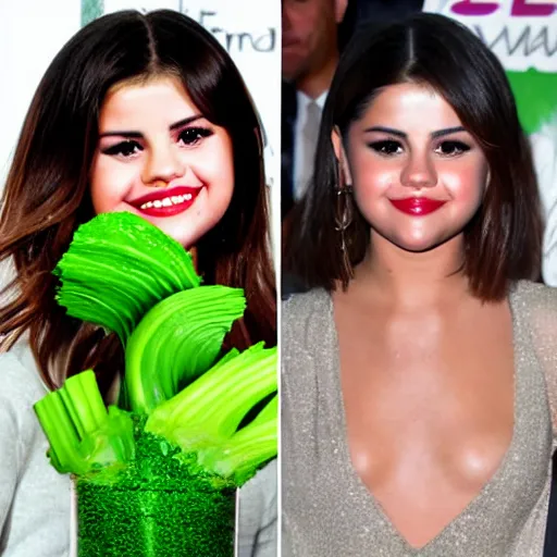 Image similar to selena gomez transformed into celery