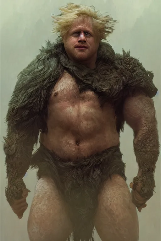 Prompt: portrait of boris johnson as a hairy hulking herculean demon, forest, godlike, full body, fantasy, intricate, elegant, highly detailed, digital painting, artstation, concept art, sharp focus, illustration, art by artgerm and greg rutkowski and alphonse mucha