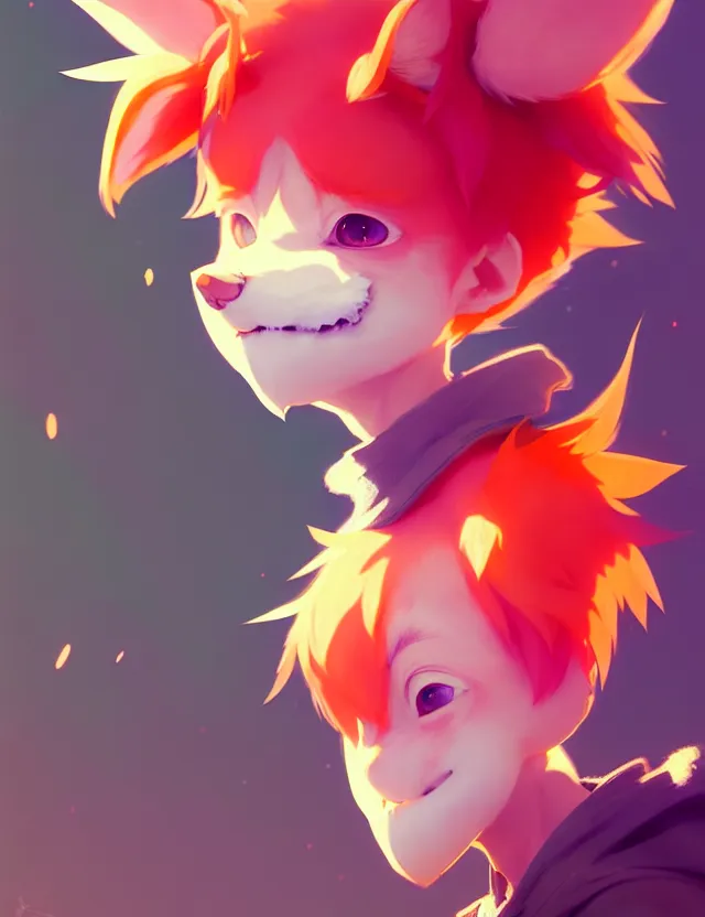 Image similar to a beautiful fullbody portrait of a cute anime boy with orange hair and pink fox ears. character design by cory loftis, fenghua zhong, ryohei hase, ismail inceoglu and ruan jia. artstation, volumetric light, detailed, photorealistic, fantasy, rendered in octane