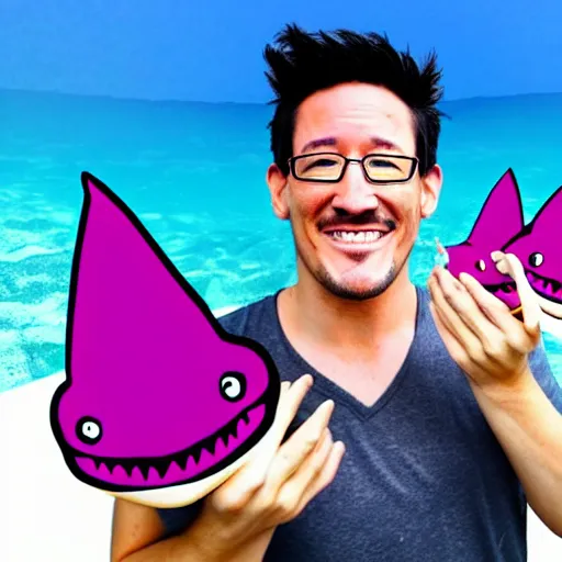 Image similar to markiplier with shark fins