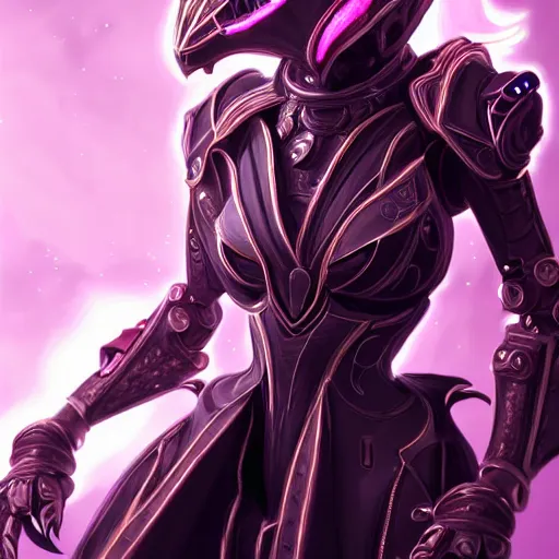 Image similar to highly detailed exquisite fanart, of a beautiful female warframe, but as a cute anthropomorphic robot dragon, glowing eyes and robot dragon head, off-white plated armor, bright Fuchsia skin, royal elegant pose, close-up body shot, epic cinematic shot, realistic, professional digital art, high end digital art, sci fi, DeviantArt, artstation, Furaffinity, 8k HD render, epic lighting, depth of field