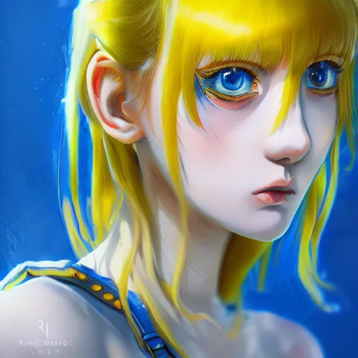Image similar to a portrait of anime ukrainian blue and yellow girl, concept art, trending on artstation, highly detailed, intricate, sharp focus, digital art, 8 k