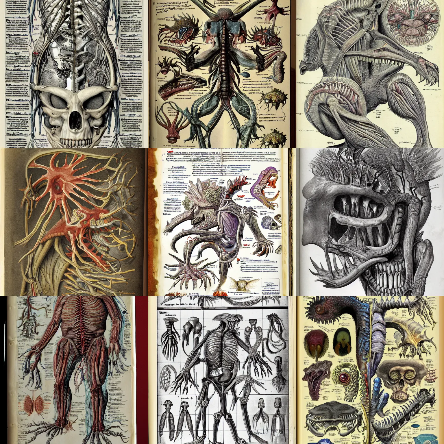 Prompt: scientific journal of new species'anatomy, fantasy, detailed notes, anatomical drawing of monsters