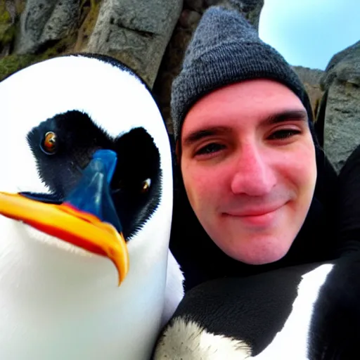 Prompt: selfie of me and my penguin best friend