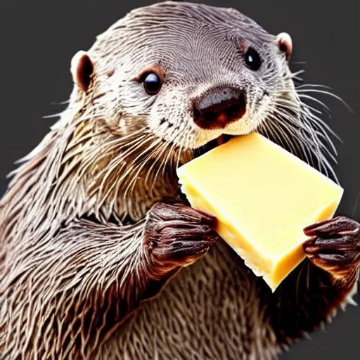 Image similar to Angry otter holding a slice of cheese