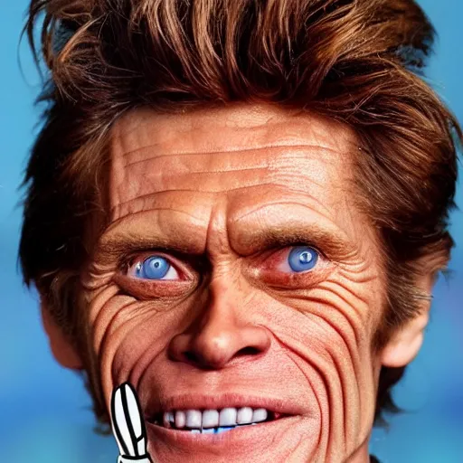 Prompt: willem dafoe on the top of a pez dispencer, detailed