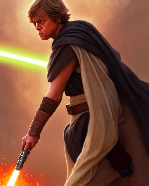 Image similar to luke skywalker fighting in tatooine, fantasy character portrait, ultra realistic, concept art, intricate details, highly detailed by james bamaruan jia and mandy jurgens and artgerm and william adolphe bouguereau and frank frazetta