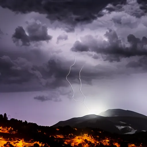 Prompt: the angel of death circling a mountain during a storm at night