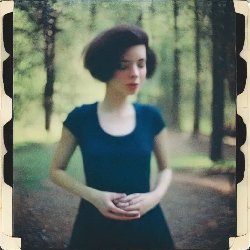 Prompt: a young woman is posing for a picture, a polaroid photo by brad kunkle, petzval lens. featured on flickr, art photography, photo taken with provia, ilya kuvshinov, photo taken with ektachrome