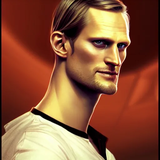 Image similar to alexander skarsgard, cg animation, riot entertainment realistic, character select portrait, by artgerm, greg rutkowski, alphonse mucha, 3 d