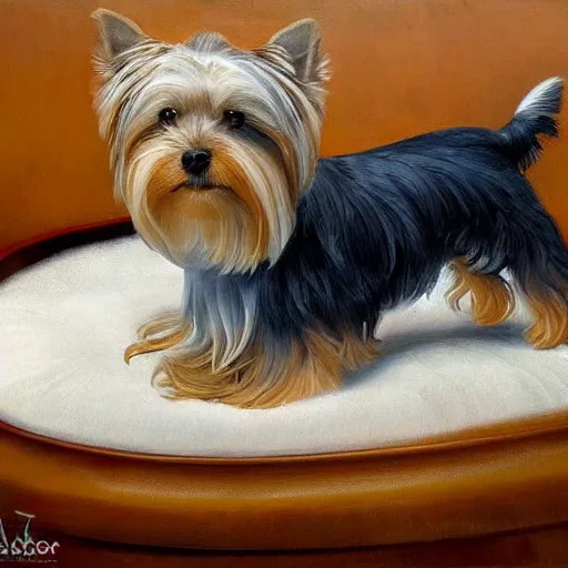 Prompt: ultra realistic portrait painting of a yorkshire terrier on a yacht, art by frank frazetta, 4 k, ultra realistic, highly detailed, epic lighting