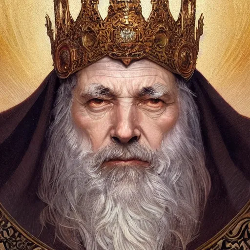 Image similar to ultra realistic illustration of a medieval old king, intricate, elegant, highly detailed, digital painting, artstation, concept art, smooth, sharp focus, illustration, art by artgerm and greg rutkowski and alphonse mucha