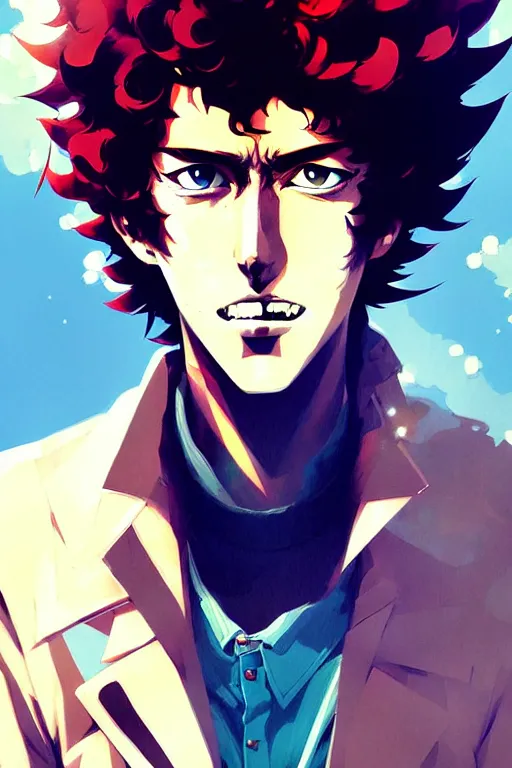 Image similar to a ultradetailed beautiful panting of spike spiegel from cowboy bebop, by conrad roset, greg rutkowski and makoto shinkai, trending on artstation