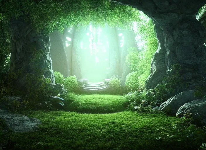 Image similar to portal to heaven inside an ethereal forest, highly detailed, 4 k, hdr, award - winning, octane render, artstation