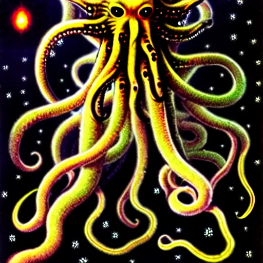 Prompt: a horrifying mass of amorphous tentacles in the abyss of deep space, photorealistic, detailed photography, divinity, awful, cosmic horror, religious art