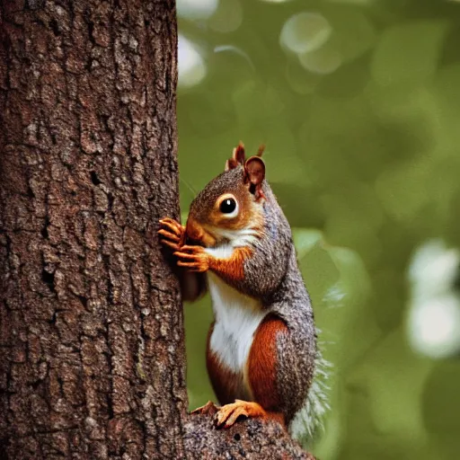 Image similar to Squirrel eating rose bush, realistic artstyle, wide shot, dramatic lighting, octane render, hyperrealistic, high quality, highly detailed, HD, beautiful, cinematic, 8k, unreal engine, facial accuracy, symmetrical