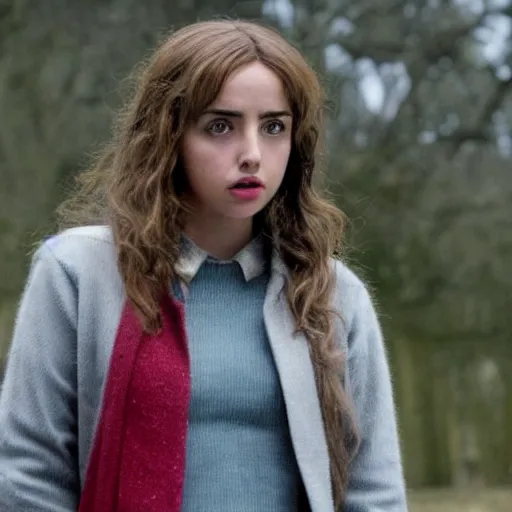 Prompt: Ana de Armas as a mid-twenties Hermione Granger in the movie Harry Potter, cinematic film still