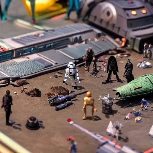 Image similar to a detailed photo of a diorama with star wars toys, macro photography, zoom