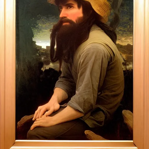 Prompt: Painting of Davy Jones. Art by William Adolphe b Bouguereau. During golden hour. Extremely detailed. Beautiful. 4K. Award winning.