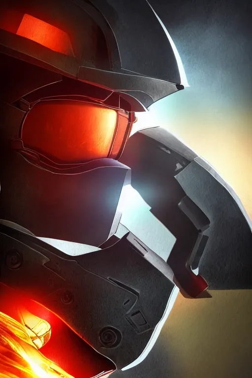 Image similar to robot ninja mask helmet halo master chief radiating a glowing aura global illumination ray tracing hdr fanart arstation by ian pesty and katarzyna da „ bek - chmiel