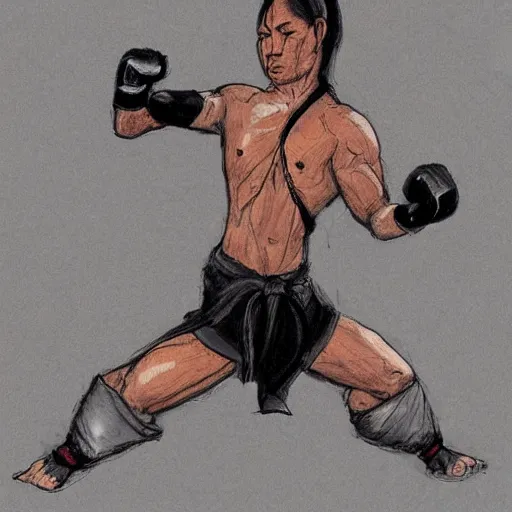 Prompt: fox doing wai kru muay thai movements, concept art