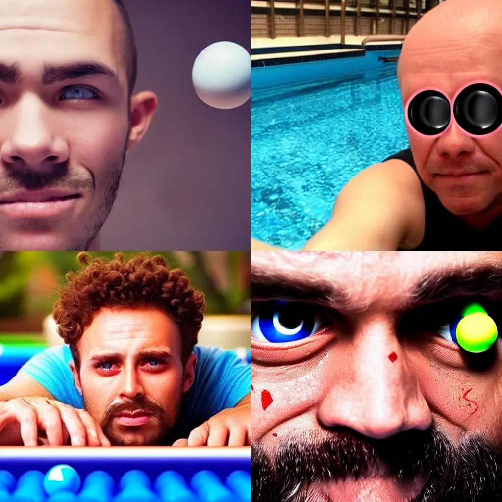 Prompt: A man who's eyes have been replaced with pool balls.