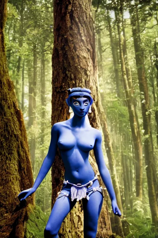 prompthunt: a korean woman dressed as a blue-skinned female navi from  avatar standing in a forest, blue body paint, high resolution film still,  8k, HDR colors, cosplay, outdoor lighting, high resolution photograph