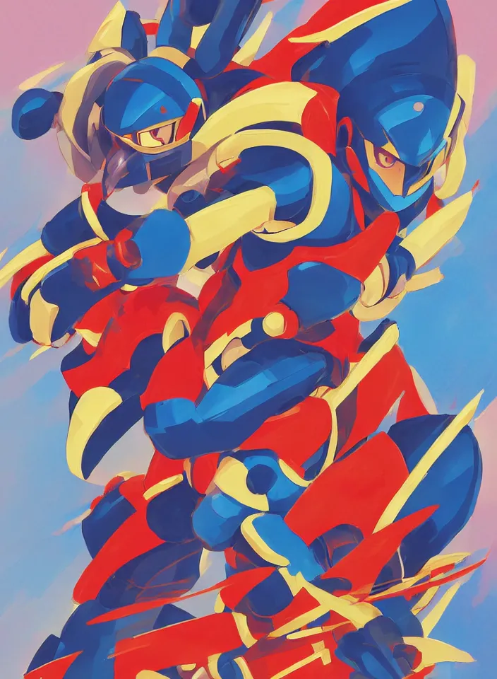 Image similar to orientalist painting of a ninja megaman x zero, in the style of syd mead, jeremy cowart, by greg tocchini, by james gilleard, by joe fenton