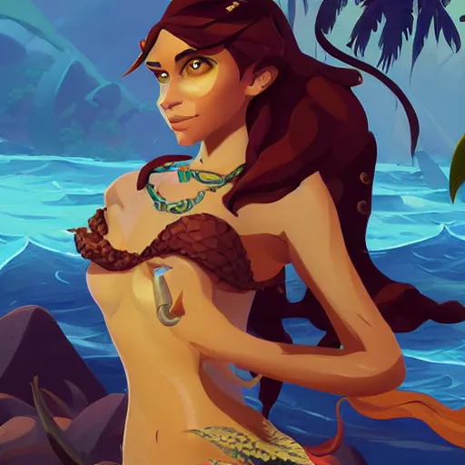 Image similar to painting mermaid treasure on sea of thieves game avatar hero smooth face median photoshop filter cutout vector, behance hd by jesper ejsing, by rhads, makoto shinkai and lois van baarle, ilya kuvshinov, rossdraws global illumination