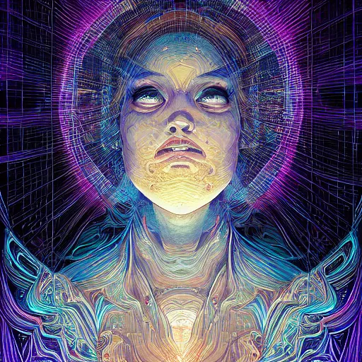 Image similar to beautiful portrait of intelligence, spatial space deformation in latent space, math art, astral plane, key light, by artgerm and dan mumford and gustave dore