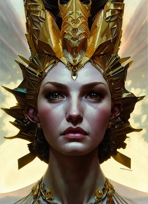 Prompt: the goddess hera looking angry, armour made of paper, volumetric lights, dystopian, intricate, elegant, highly detailed, digital painting, artstation, concept art, smooth, sharp focus, symmetric face, illustration, art by artgerm and greg rutkowski and alphonse mucha