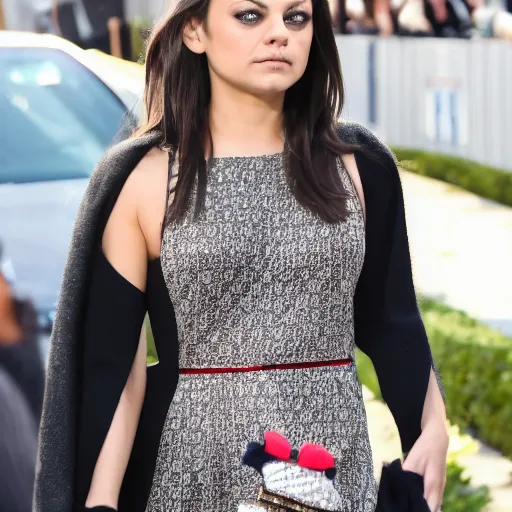 Prompt: Mila Kunis wearing Gucci, XF IQ4, f/1.4, ISO 200, 1/160s, 8K, RAW, unedited, symmetrical balance, in-frame