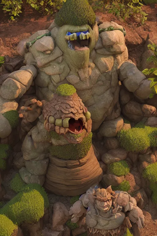 Image similar to zelda fantasy art giant golem troll wood rock, global illumination ray tracing hdr fanart arstation by sung choi and eric pfeiffer and gabriel garza and casper konefal hardmesh zbrushcentral