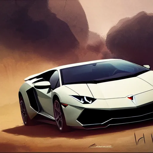 Image similar to lamborghini digital art in the style of greg rutkowski and craig mullins, 4 k