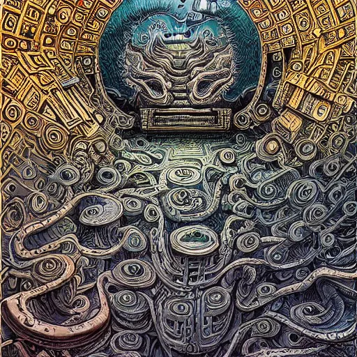 Image similar to a hyper realistic painting of an alien labyrinth, by joe fenton, highly detailed, vivid color,
