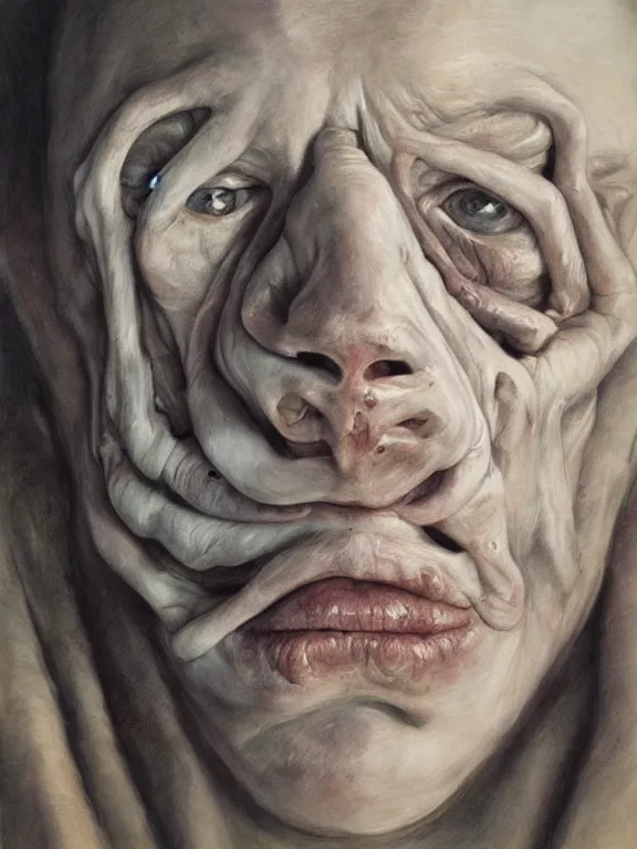 Image similar to twisted ghostly face, portrait by jenny saville, cryptid, spirit, calm, serenity, relaxed