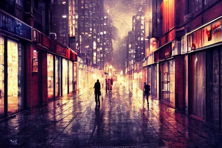 Image similar to sad city, street, depth of field, by wlop, at night, poster, highly detailled